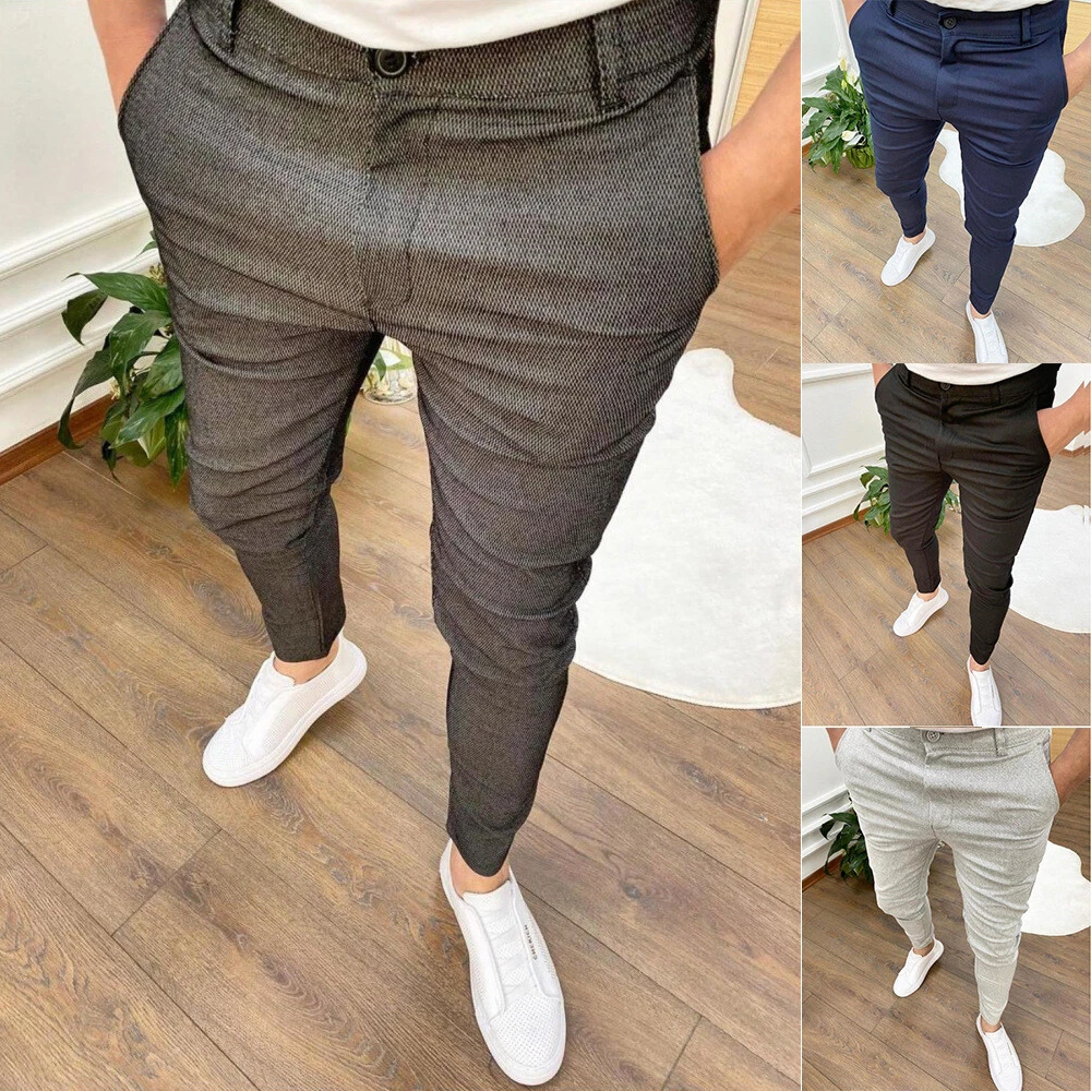 Grey Mid Rise Slim Fit Pants