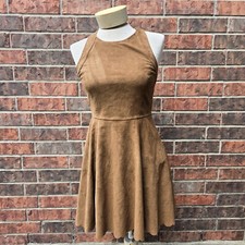 Express Women Brown Suede Like Dress Size Small Scalloped Hem Sleeveless