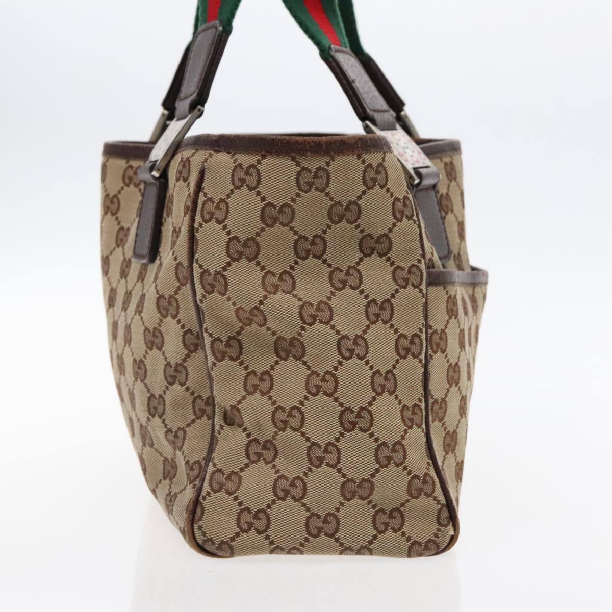 GUCCI Web Sherry Line GG Canvas Hand Bag Beige Silver Red GUCCI Web Sherry Line GG Canvas Hand Bag Beige Silver Red