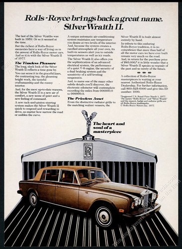 1977 Rolls Royce Silver Wraith II car photo vintage print ad