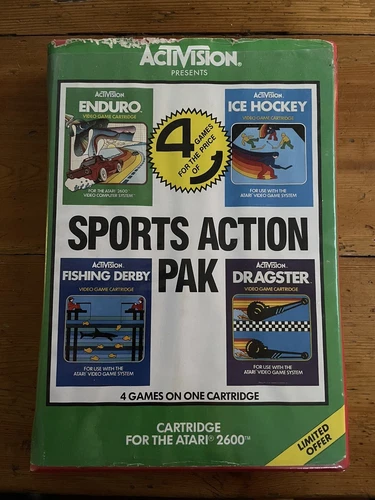 Sports Action Pak- Atari 2600 Video Game Cartridge With Box Dragster 4 Games