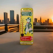 Vintage Ramon's Pills Thermometer Tin merchandise 1950 No Porcelain