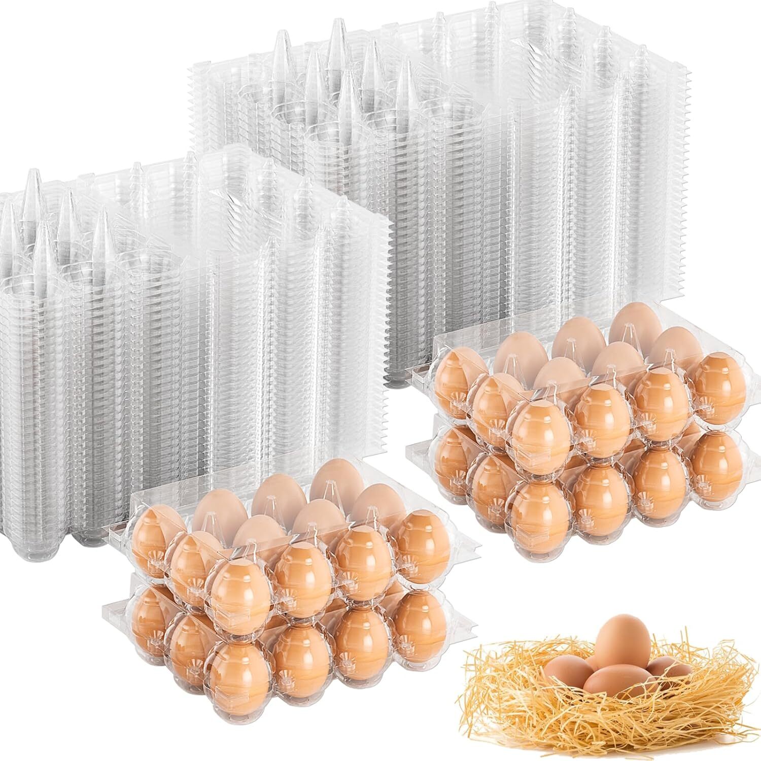 100 Pack Egg Cartons Cheap Bulk 12 Count Clear 100Pack-3x4 Grids,