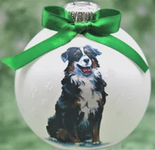 D044 Hand-made Christmas Ornament dog Australian Shepherd Tri Aussie sit (green)