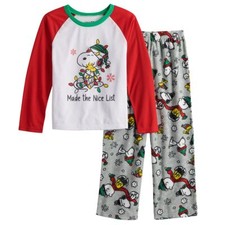 NWT Kid Peanuts Pajamas Set Pants Shirt Boy Girl Christmas Holiday Snoopy 4 7 8
