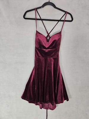 Windsor Dance Dress Burgundy Romantic Velvet Mini Back Lace Tie Babydoll 