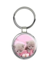 Cat : Gift Round Keychain Basket Kitten Animal Pet Cute Funny