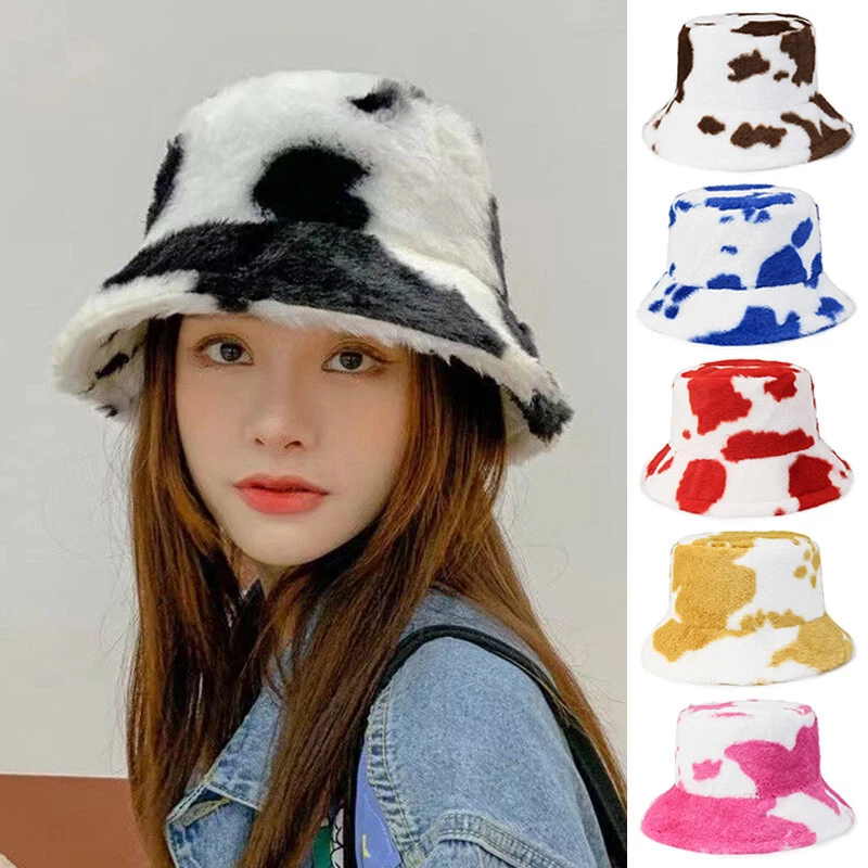 Winter Womens Fluffy Plush Bucket Hat Ladies Solid Warm Faux Fur