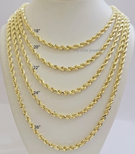 Real 14k Gold Rope chain 24 Inch 4mm Diamond Cuts 14kt Yellow Gold Men Women - Picture 3 of 10