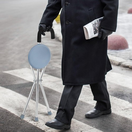 Disability Medical Aid Folding Seat Cane Resting Stool Walking Stick Chair UK - Picture 3 of 12
