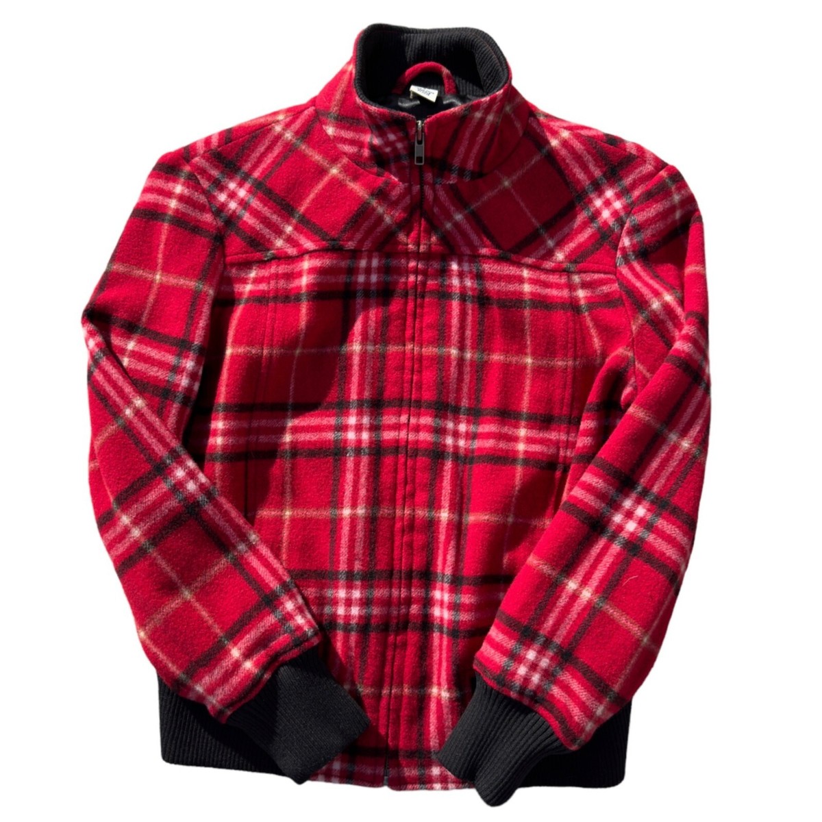 Prana Vintage Wool Blend Plaid Full Zip Jacket Red / White / Black