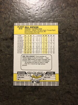 1989 FLEER BILLY RIPKEN FF ERROR BASEBALL Rookie CARD #616 | eBay
