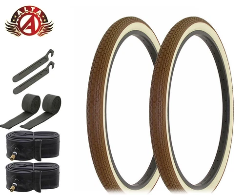 ALTA BICYCLE CRUISER WIRE BEAD TIRES 26x 2.125 BROWN CREAM CLASSIC BRICK 8pc SET