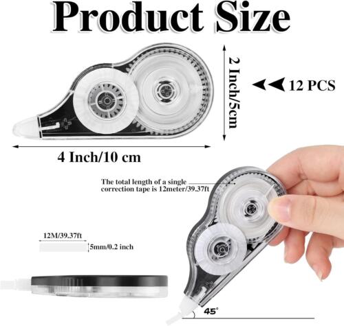 12 Pack White Out Tape Correction Tape, 39 Feet Each Whiteout Roller Correction - Picture 2 of 6