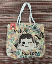 Fujiya Peko Tote Lightweight Bag Zipper Closure Floral Logo Japan Brand NWT 2023