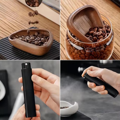 Wooden Coffee Bean Dosing Cup and Spray Bottle Kit Espresso Accessories Gift - Picture 10 of 21