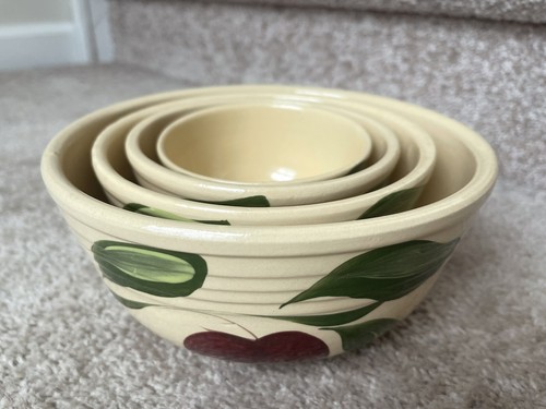 4 Vintage Watt Ovenware Mixing Nesting Bowl Set 3-Leaf Apple 04 05 06 & 07 - Picture 11 of 12