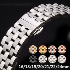 16 18 19 20 21 22 24 26mm Stainless Steel Watch Band Bracelet Flat Curved End