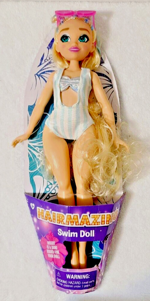 NEW Hairmazing Fashion Doll Blonde Hair with Blue Swim Suit and  Pink Sunglasses
