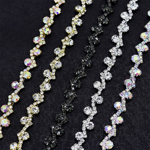 2Yard Crystal Rhinestone Trim Chain Applique Sewing Dress Embellishment DIY - Picture 1 of 15