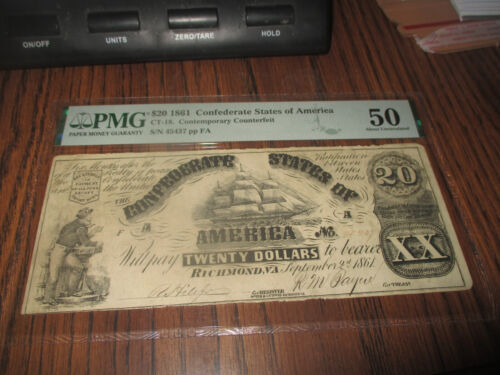 1861 $20 CONFEDERATE CT-18 ***CONTEMPORARY COUNTERFEIT*** PMG 50