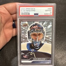 2023 Upper Deck Elvis Merzlikins #303 Outburst SP PSA 10 Blue Jackets 