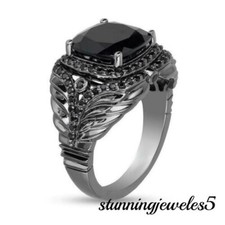 4CT Cushion Cut Genuine Black Onyx Women's Wedding Ring 14K Black Gold Over