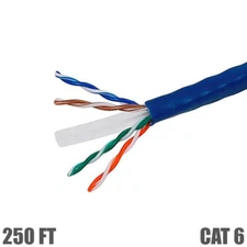 250FT CAT6 Ethernet Network Cable UTP CM In Wall Solid Wire Copper 23AWG Blue