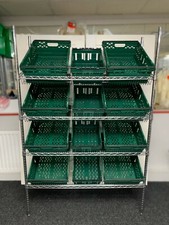 *Fruit And Vegetable Wire Shelving Unit Slanted Trays Stand Chrome Grocery 4Tier