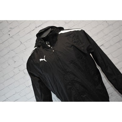 Puma Windbreaker Men Large Black Hooded Full Zip Mesh Lined Jacket **
