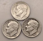 1953 S, 1954 S, 1955 S ROOSEVELT DIME 10C (#347) circulated, ungraded
