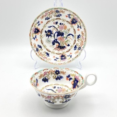 Antike Bone China Imari Teetasse & Untertasse handbemalt über Transfer