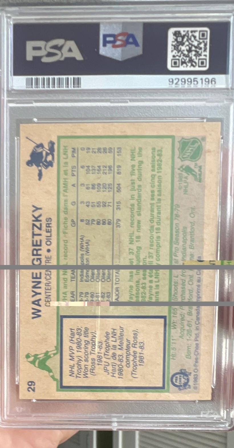 1983-84 O-Pee-Chee Wayne Gretzky #29 PSA 6 Edmonton Oilers view 2