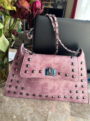 Chic Pink Studded Purse With Chain Strap