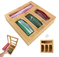 Ziploc Bag Storage Organizer, Sandwich Bags Ziplock Bamboo Organizer