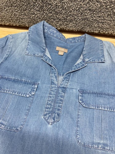 J Jill Denim Shirt Small Long Sleeve V Neck Pockets Chambray Casual Western - Picture 5 of 11