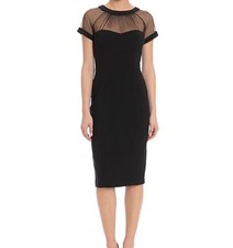 Maggy London Black Illusion Cocktail Dress Mesh Sheer Sleeves Sz 8