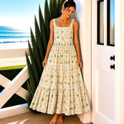 Anthropologie Blue Pepper Large Maxi Dress Cottagecore Boho Chic Beach Coastal