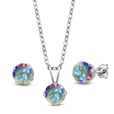 3.00 Cttw Mercury Mist Mystic Topaz Pendant and Earrings Jewelry Set For Women