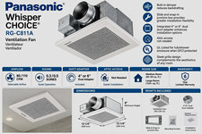 Panasonic WhisperChoice RG-C811A Bath Exhaust Fan 80/110 CFM, 2-Speed, Damper