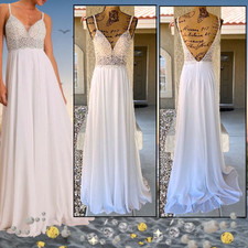 Lulus True Love White Beaded Rhinestone Maxi Dress Size L