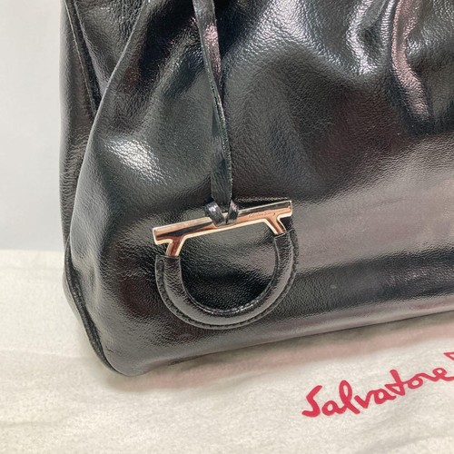 Salvatore Ferragamo Gancini Leather Tote Bag Black With Bottom Studs Good - Picture 3 of 20