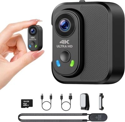 4K Bodycam WiFi Mini Action Cam EIS 150° Weitwinkel POV Kamera für Motorrad 64GB - Bild 1 von 4