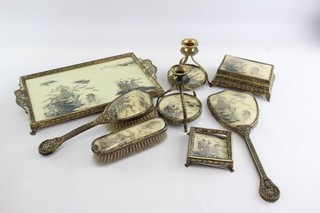 Womens Vanity Collectibles Vintage East Asian Candle Sticks Brushes Mirror