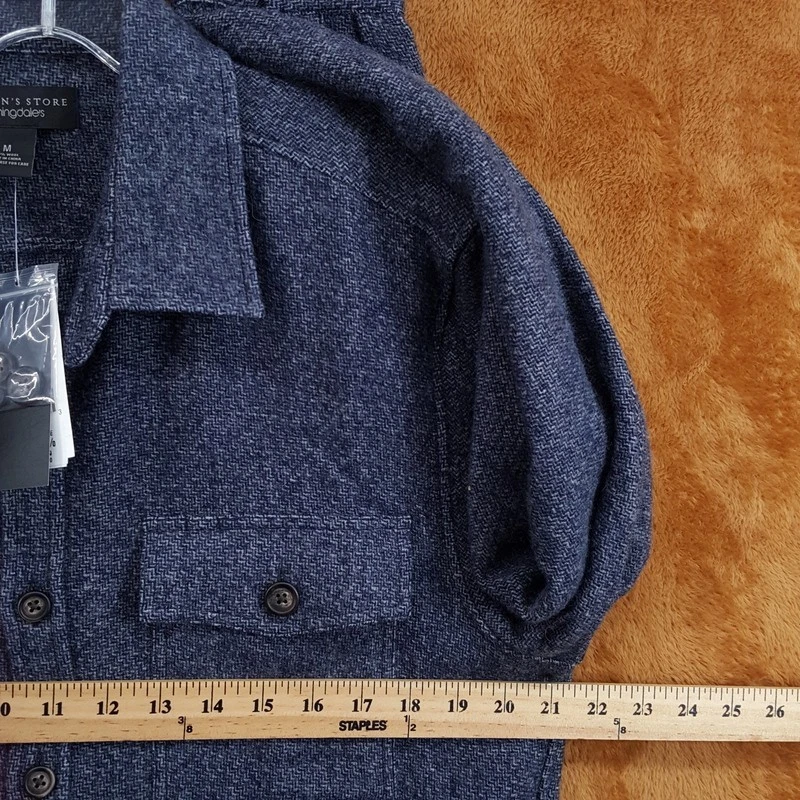 BLOOMINGDALES Jacket Mens Medium Dark Blue Button Up Overshirt 100% Wool $248 image 7