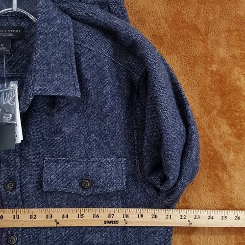 BLOOMINGDALES Jacket Mens Medium Dark Blue Button Up Overshirt 100% Wool $248 image 7