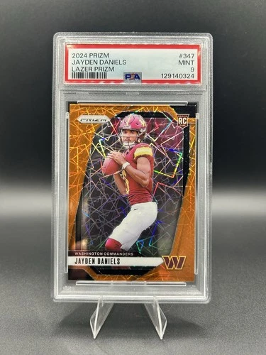 🔥 2024 Panini Prizm Jayden Daniels Orange Lazer #347 RC Rookie PSA 9 🔥