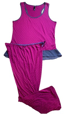 Pajama Set Nouveau Drama  Soft Rayon Knit Racer Back Top Polka Dot  L Woman s