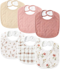 6-Pack Muslin Baby Bibs for Unisex Boys Girls, Cotton Baby Drool Bibs, Drooling