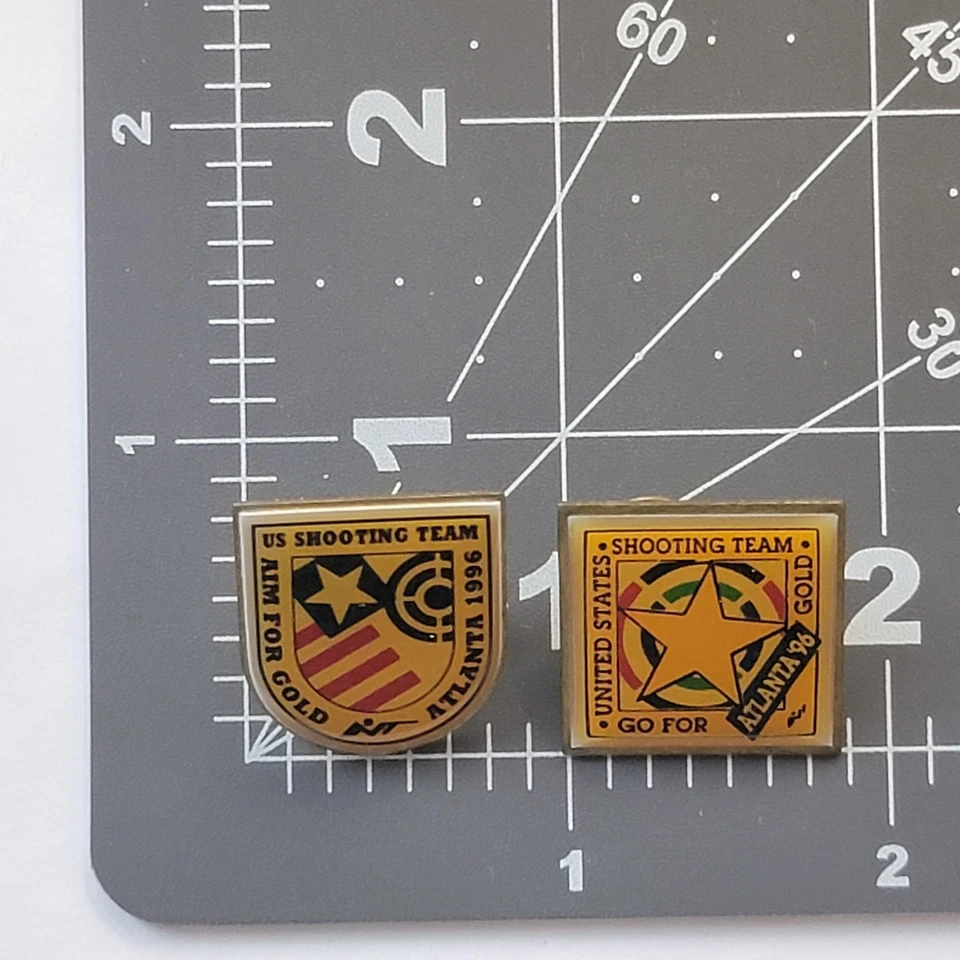 Lote 2 prendedores del equipo de tiro de Estados Unidos Atlanta 1996 apunta al oro Go for Gold Olympics EE. UU. Foto 2 de 4